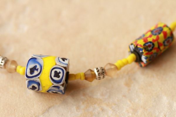 スペードのA のミルフィオリ ネックレス アンティークビーズ とんぼ玉